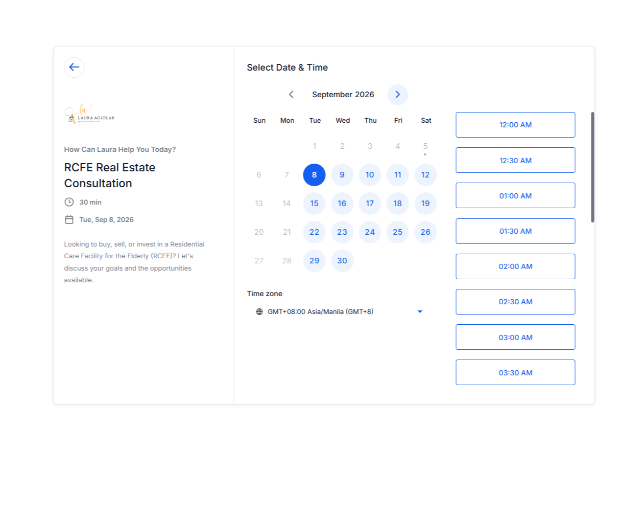 Booking calendar