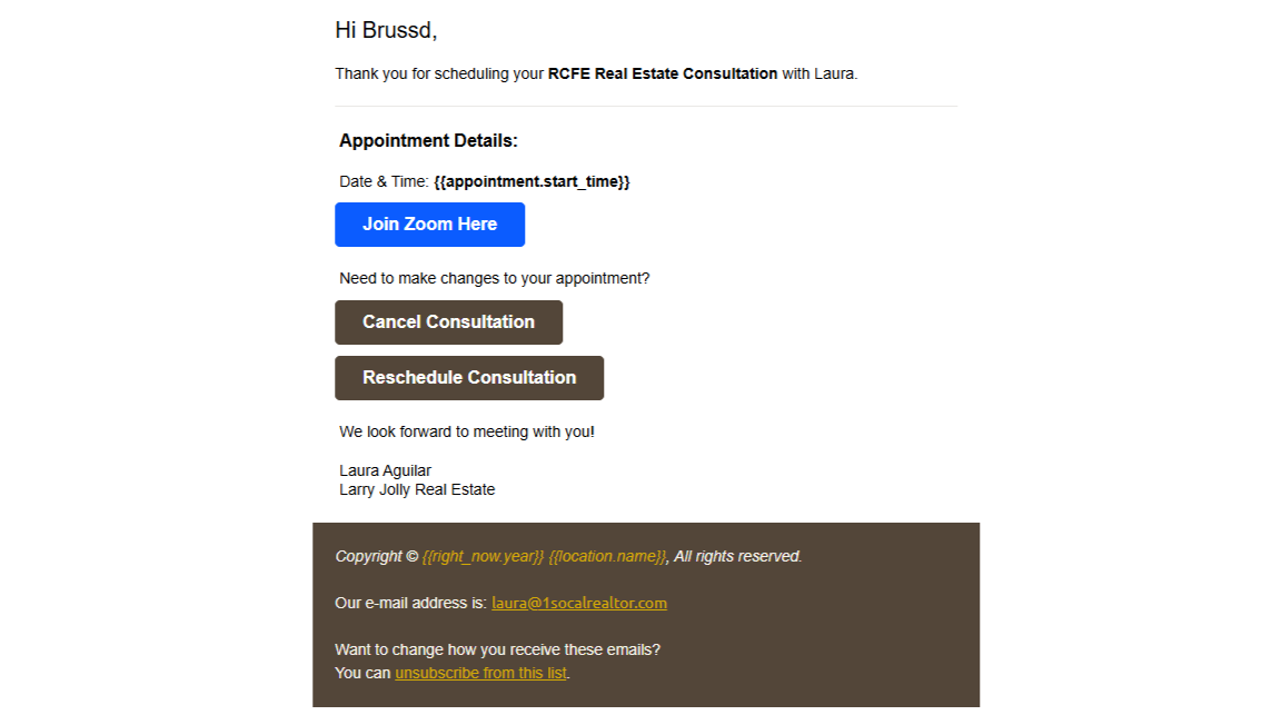 Laura email confirmation