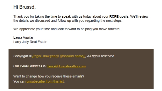 Laura email follow-up